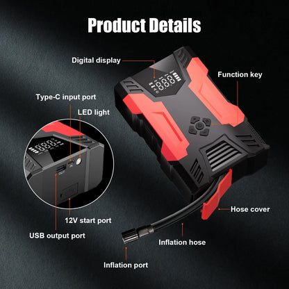 Car Jump Starter, 4000A Peak 30000Mah 150PSI Tire Inflator Digital Display LED Light